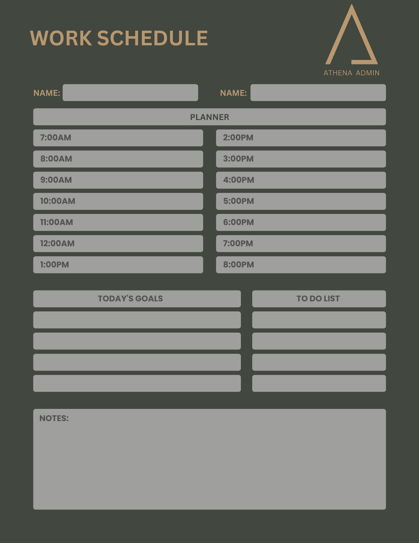 Athena Work Schedule